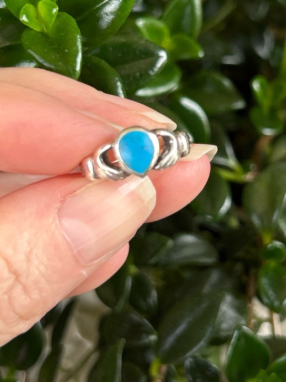 Sterling Silver and Blue Turquoise Claddagh Ring